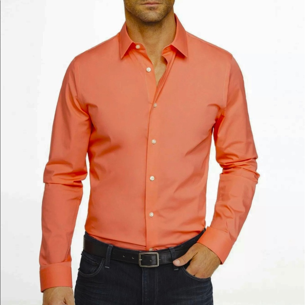 Express 1MX Coral Fitted Long Sleeve Shirt NWT